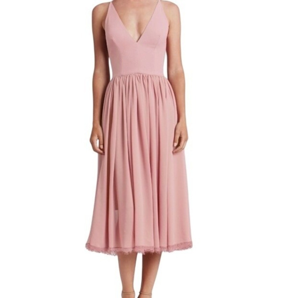 Dress The Population Medium Blush Alicia Mixed Media Midi Dress NEW
